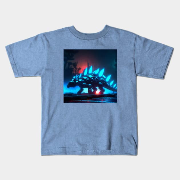 Robotic Cyber Stegosaurus Roams a City Kids T-Shirt by Star Scrunch